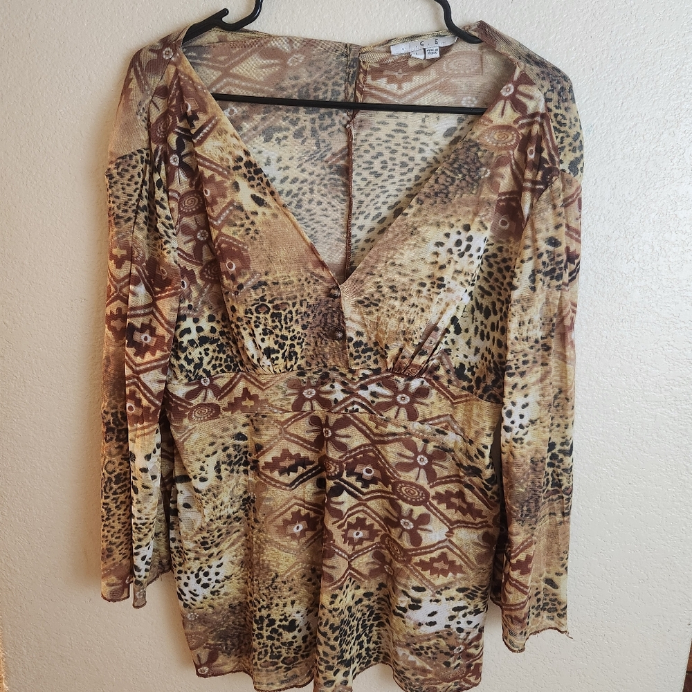 Vintage Y2K ICE Mesh Animal Print Top Large